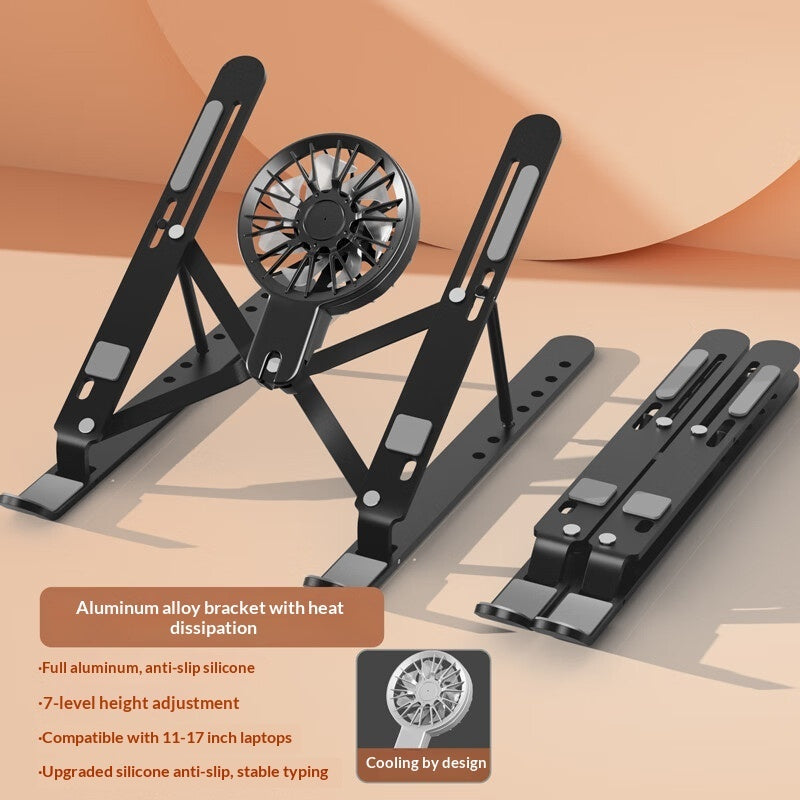 Adjustable Aluminum Laptop Stand with Cooling Fan — Foldable & Ergonomic