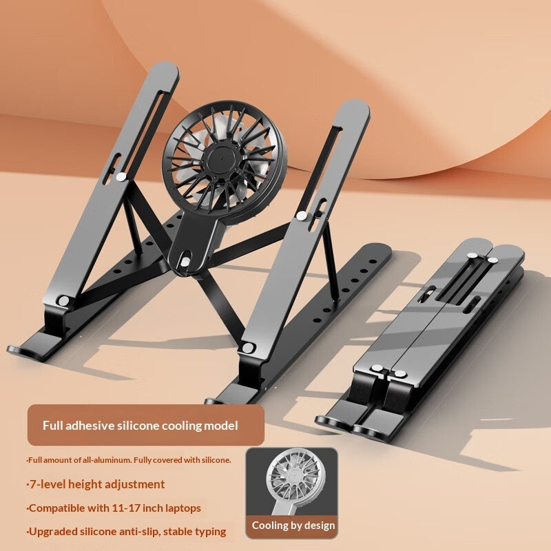 Adjustable Aluminum Laptop Stand with Cooling Fan — Foldable & Ergonomic