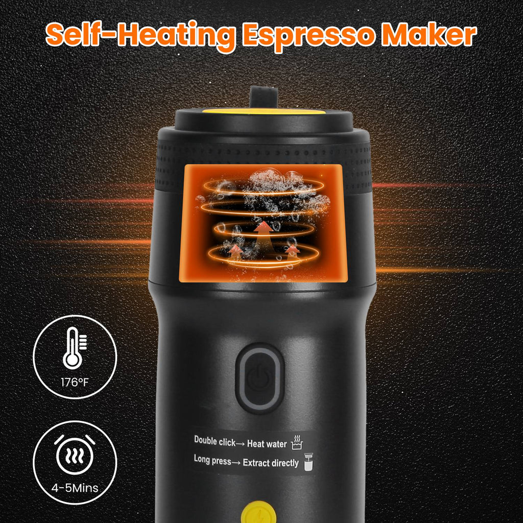 Portable Espresso Maker — Cordless Self-Heating Coffee Machine for Car & Travel