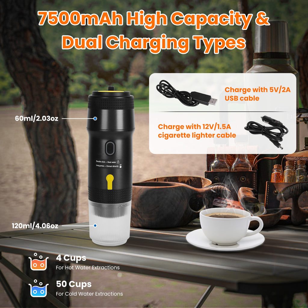 Portable Espresso Maker — Cordless Self-Heating Coffee Machine for Car & Travel