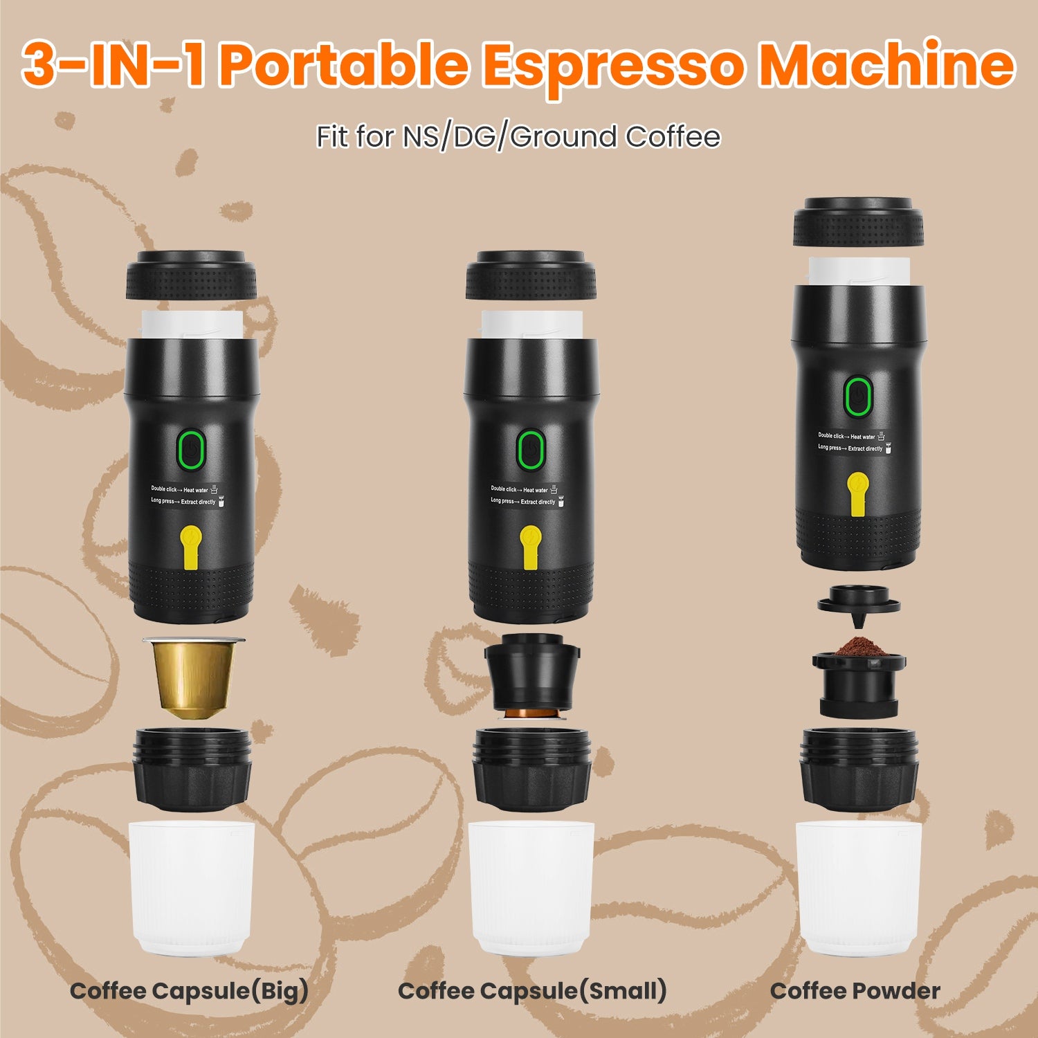Portable Espresso Maker — Cordless Self-Heating Coffee Machine for Car & Travel
