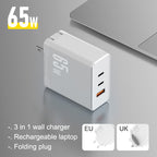 65W GaN fast charger, compact multi-port USB-C wall charger for travel