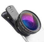 Phone camera lens kit with wide-angle and macro clip-on lenses