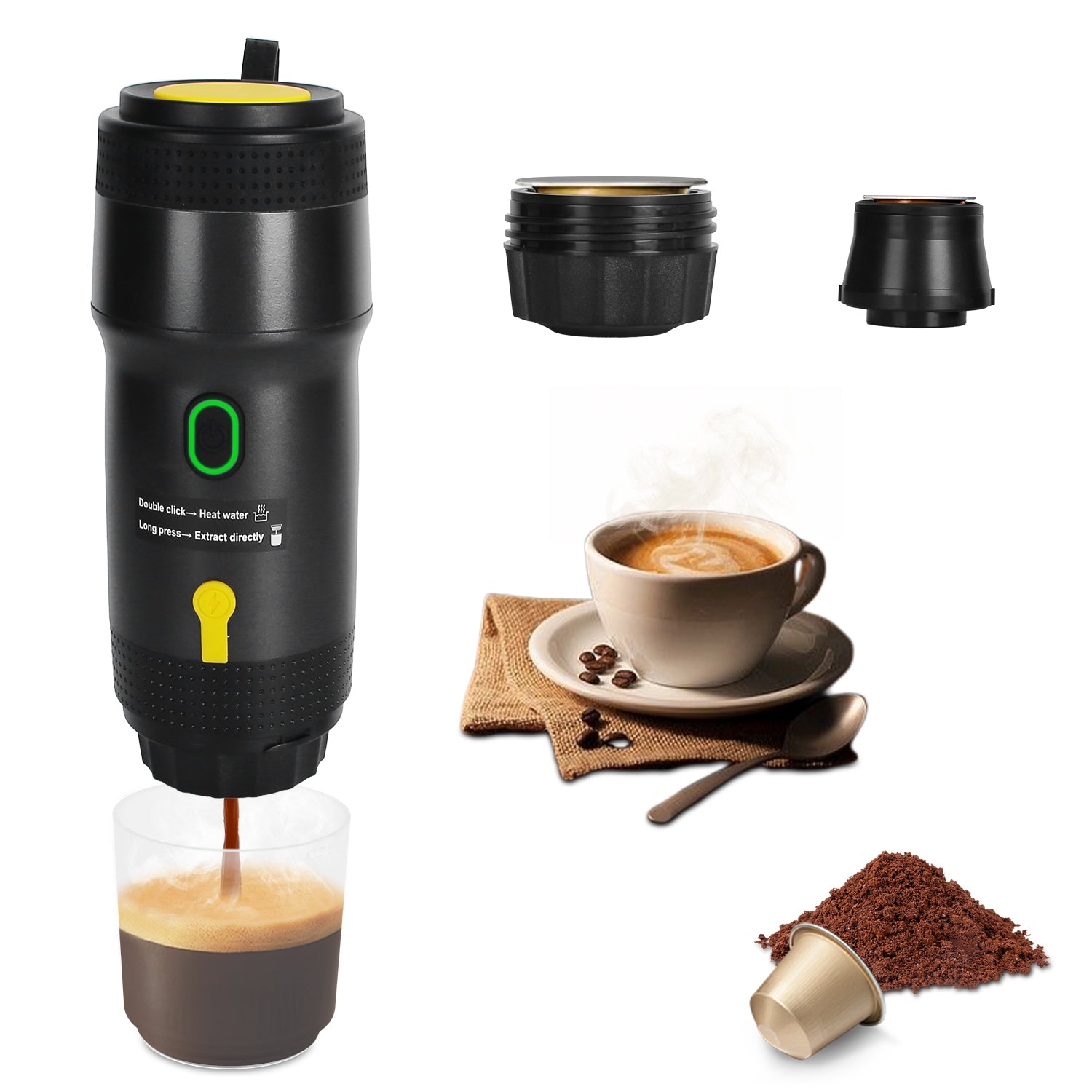 Portable Espresso Maker — Cordless Self-Heating Coffee Machine for Car & Travel