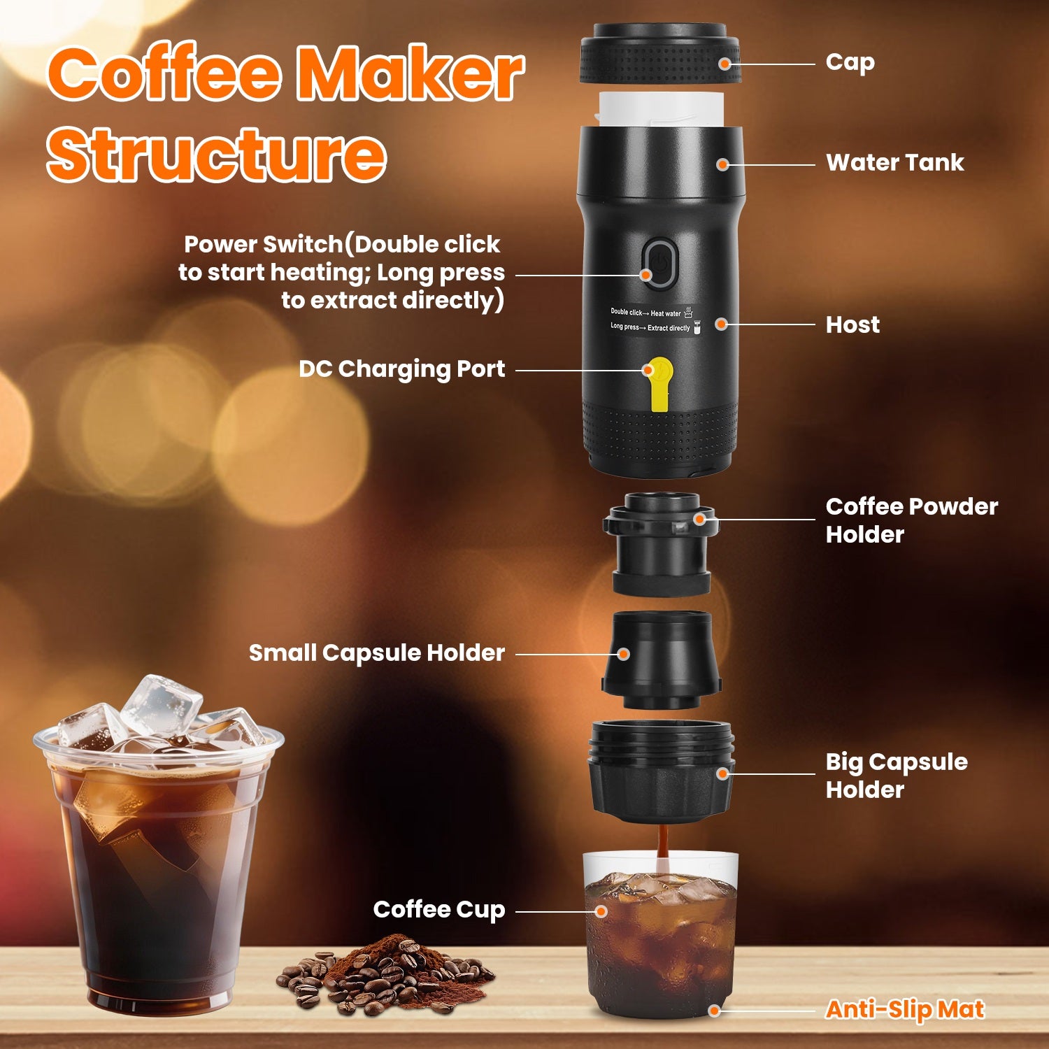 Portable Espresso Maker — Cordless Self-Heating Coffee Machine for Car & Travel