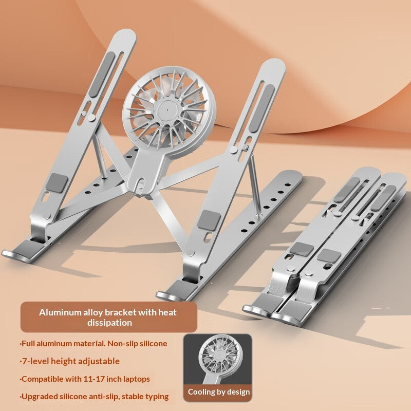 Adjustable Aluminum Laptop Stand with Cooling Fan — Foldable & Ergonomic